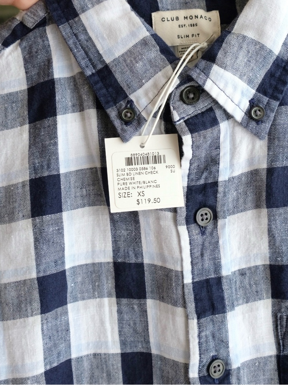 Blue & White Check Linen Button-Down Shirt